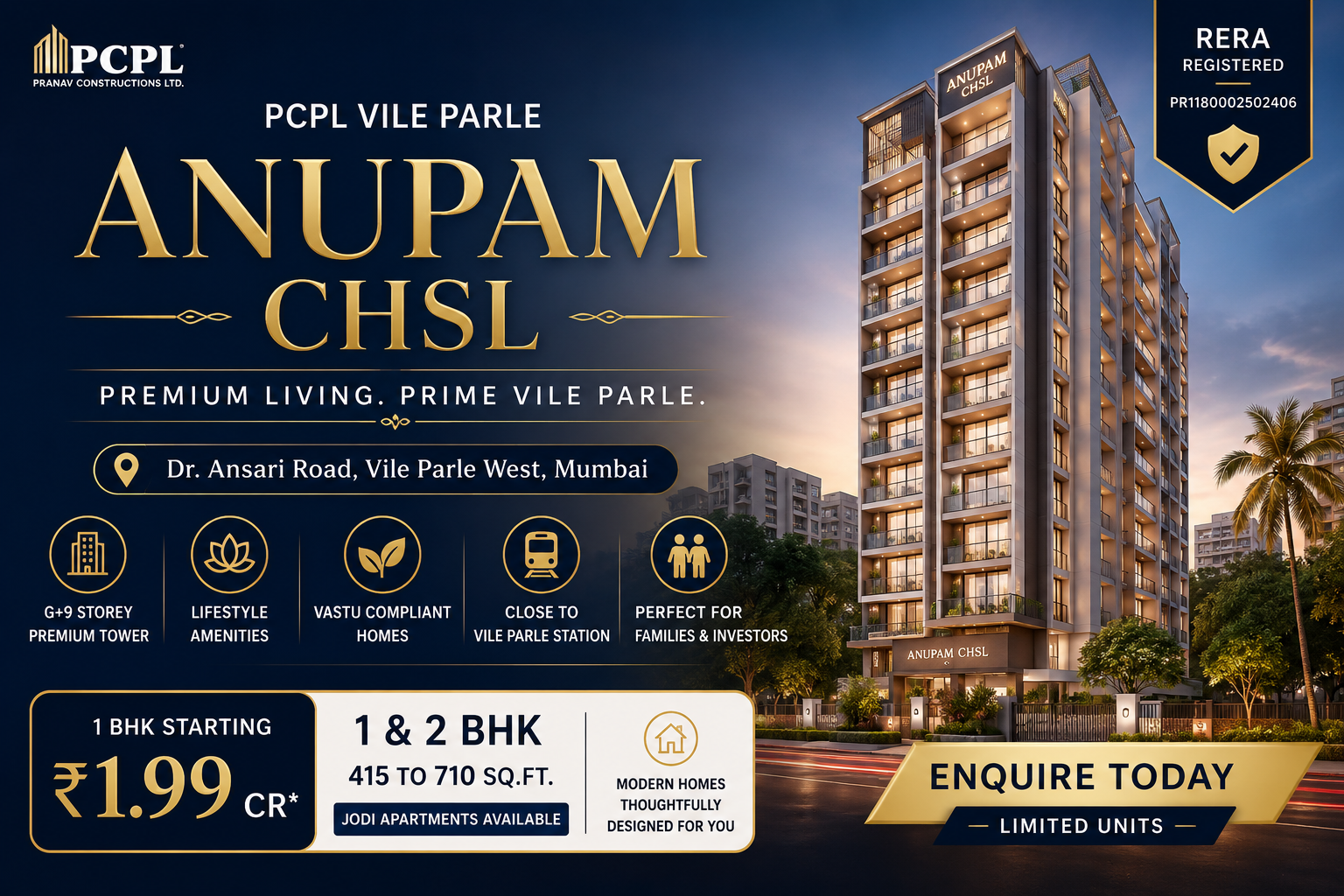 PCPL Vile Parle Anupam CHSL - Premium Flats Mumbai